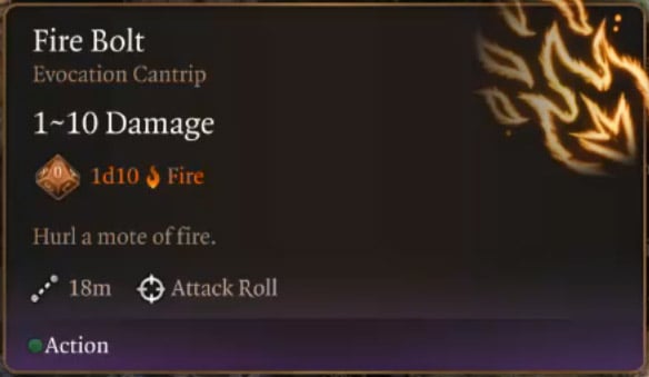 Baldur's Gate 3 Fire Bolt