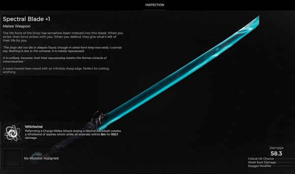 Melee weapon choices for this Remnant 2 Gunslinger & Hunter Build Spectral Blade.